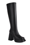 Bottes hautes noires à talons hauts à plateforme épaisse