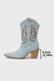 Bleu foncé veau large à bout pointu Talon épais Bottes de cow-girl brodées