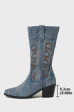 Bottes de cow-girl brodées à talon épais à bout pointu bleu foncé