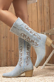 Bottes de cow-girl brodées à talon épais à bout pointu bleu foncé