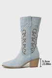 Bottes de cow-girl brodées à talon épais à bout pointu bleu foncé