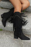 Bottes de cow-girl à talons larges léopard marron avec franges