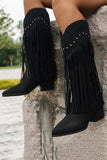 Bottes de cow-girl à talons larges léopard marron avec franges