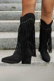 Bottes de cow-girl à talons larges léopard marron avec franges