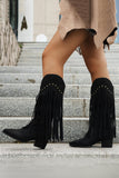 Bottes de cow-girl à talons larges léopard marron avec franges