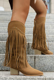 Bottes de cow-girl à talons larges léopard marron avec franges