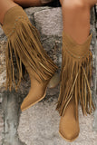 Bottes de cow-girl à talons larges léopard marron avec franges