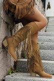 Bottes de cow-girl à talons larges léopard marron avec franges