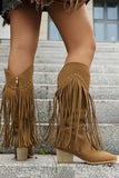 Bottes de cow-girl à talons larges léopard marron avec franges