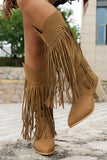 Bottes de cow-girl à talons larges léopard marron avec franges
