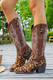 Bottes de cow-girl brodées à talon large léopard marron