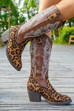 Bottes de cow-girl brodées à talon large léopard marron