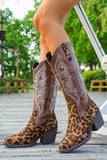 Bottes de cow-girl brodées à talon large léopard marron