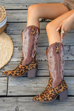 Bottes de cow-girl brodées à talon large léopard marron
