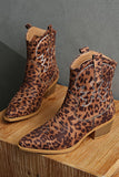 Bottines de cow-girl brodées à bout pointu léopard marron