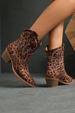 Bottines de cow-girl brodées à bout pointu léopard marron
