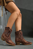 Bottines de cow-girl brodées à bout pointu léopard marron