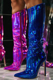 Bottes hautes à talon haut à talon aiguille à talon pointu scintillantes rose vif