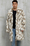 Fausse fourrure grise revers cranté long manteau d’hiver pour homme