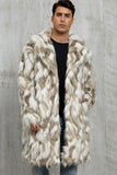 Fausse fourrure grise revers cranté long manteau d’hiver pour homme
