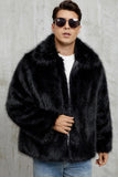 Manteau d’hiver court en fausse fourrure moelleuse noire pour hommes
