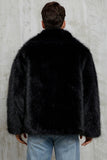Manteau d’hiver court en fausse fourrure moelleuse noire pour hommes