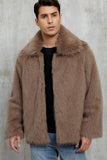 Manteau d’hiver court en fausse fourrure moelleuse noire pour hommes