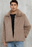 Manteau d’hiver court en fausse fourrure moelleuse noire pour hommes