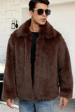 Manteau d’hiver court en fausse fourrure moelleuse noire pour hommes