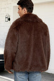 Manteau d’hiver court en fausse fourrure moelleuse noire pour hommes