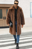 Marron moelleux en fausse fourrure col long manteau d’hiver pour homme