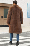 Marron moelleux en fausse fourrure col long manteau d’hiver pour homme
