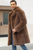 Fausse fourrure marron revers cranté Long manteau d’hiver pour homme