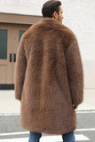 Fausse fourrure marron revers cranté Long manteau d’hiver pour homme