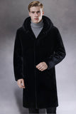 Manteau long à capuche en fausse fourrure noire pour homme