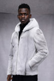 Manteau d’hiver à capuche zippé en fausse fourrure blanche à manches longues pour homme