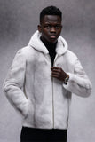 Manteau d’hiver à capuche zippé en fausse fourrure blanche à manches longues pour homme
