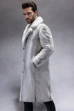 Gris clair revers crantés fausse fourrure Long manteau pour homme
