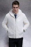 Manteau à capuche blanc épais en fausse fourrure pour homme