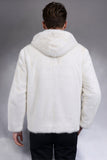 Manteau à capuche blanc épais en fausse fourrure pour homme