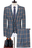 Bleu revers cranté slim fit Plaid hommes costumes