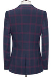 Bleu revers cranté slim fit Plaid hommes costumes
