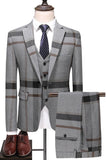 Bleu foncé revers cranté plaid 3 pièces costumes hommes