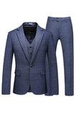 Hommes Bleu foncé à carreaux crantés revers 3 pièces Costumes de bal