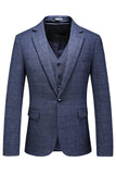 Hommes Bleu foncé à carreaux crantés revers 3 pièces Costumes de bal