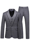 Hommes Bleu foncé à carreaux crantés revers 3 pièces Costumes de bal