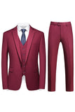 Hommes Violet Simple Boutonnage Cranté Revers 3 Pièces Costumes de Bal