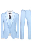 Hommes Violet Simple Boutonnage Cranté Revers 3 Pièces Costumes de Bal