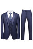 Hommes Violet Simple Boutonnage Cranté Revers 3 Pièces Costumes de Bal