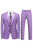 Hommes Violet Rayé Cranté Revers 3 Pièces Costumes de Bal